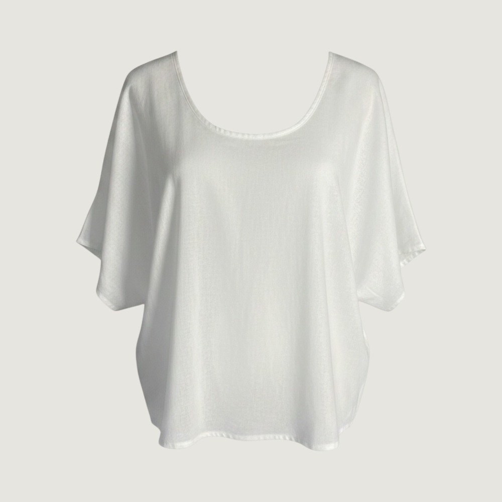 White Boxy Blouse Womens Small Short Sleeve Minimalist Work Top